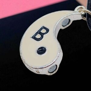 Cream and Black B Best Friend Yin Yang Pendant 18 In Necklace
